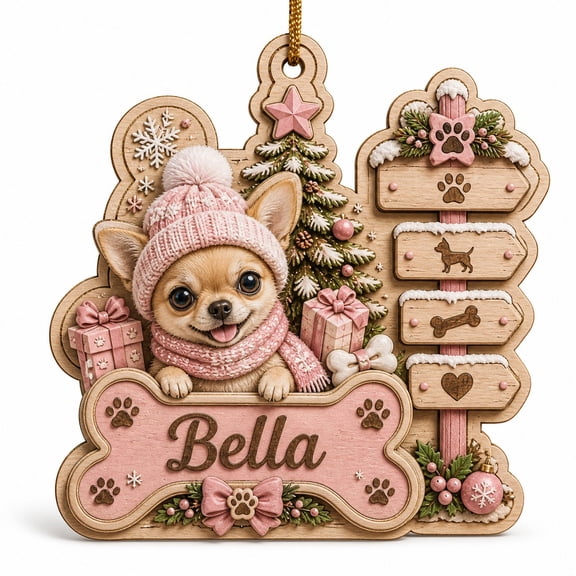 Wooden Ornament Personalized Chihuahua First Christmas Wood Tree Hanging Keepsake for Dog Lovers