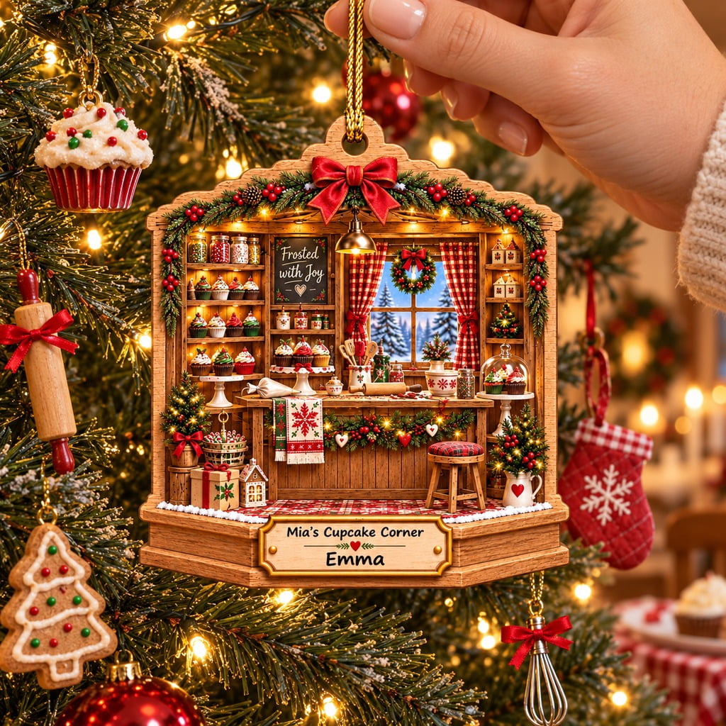 Wooden Ornament, Personalized Christmas Cupcake Shop Tree Hanging for ...