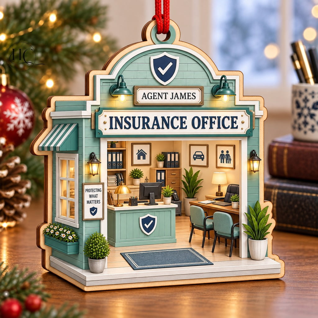 Insurance Office Wooden Ornament, Personalized Insurance Office Agent James Tree Hanging ...