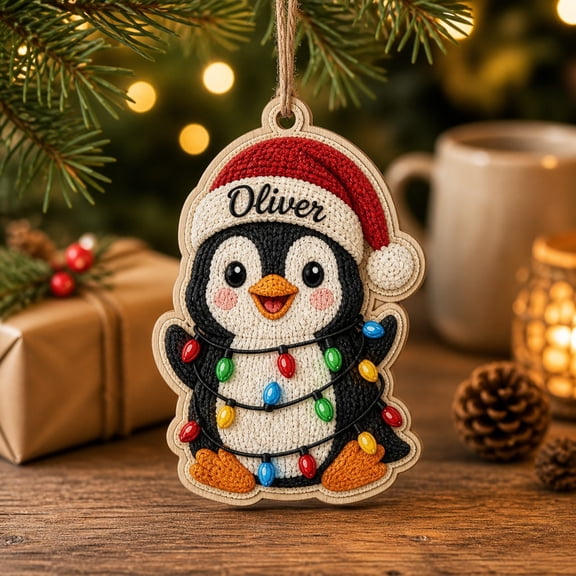 Wooden Ornament Personalized Penguin Christmas Tree Hanging for Winter Holiday Gift