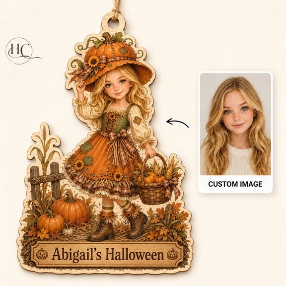 Wooden Ornament Personalized Pumpkin Scarecrow Wood Hanging Decoration for Halloween