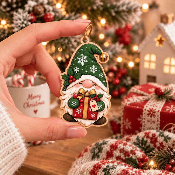 Wooden Ornament Present Carrying Gnome Christmas Decor