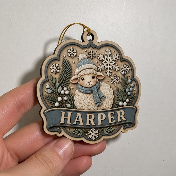 Wooden Ornament Sheep Snowflake Rustic Wood Tree Hanging Personalized Holiday Gift