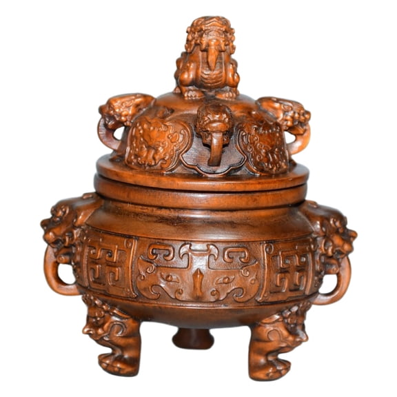 Wooden Ornaments Carved Lion Incense Burner Oriental Decorative Figurine Blessing Auspiciousness Prosperity Fortune Protection