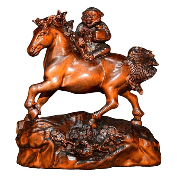 Wooden Ornaments Carved Monkey On Horse Sculpture Chinese Career Advancement Feng Shui Symbol Triumph Token Deco Wall Excellent