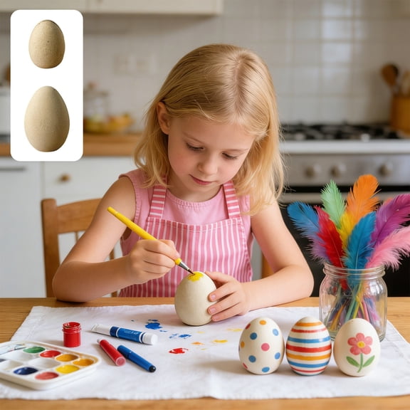 Wooden Ornaments Unfinished Wooden Easter Eggs Natural Wood Blank Painting Crafts for Tabletop Home Desk Decoration Rustic Easter Decor(Khaki,1Pcs) Rkxzt