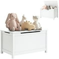 thumbnail image 1 of Wooden Ottoman Storage Chest, Boys and Girls Toy Storage Box with Seating Bench, Safety Hinged Cover & Large Storage Cube Space, Kids Modern Toy Chest, for Playroom, Living Room, Bedroom, White, D1037, 1 of 10