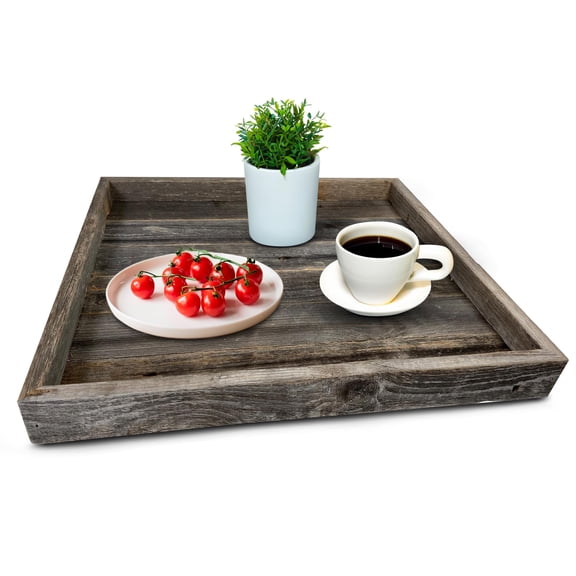 Wooden Ottoman Tray with Felt Pad Decorative Couch Serving Tray Made with Real Rustic Reclaimed Wood - Perfect for Living Room Ottomans, Sofas, & Coffee Tables -18" x 18"- Natural Weathered Gray