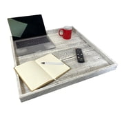 Wooden Ottoman Tray with Felt Pad   Decorative Couch Serving Tray Made with Real Rustic Reclaimed Wood - Perfect for Living Room Ottomans, Sofas, Coffee Tables -24 x 24- White Wash