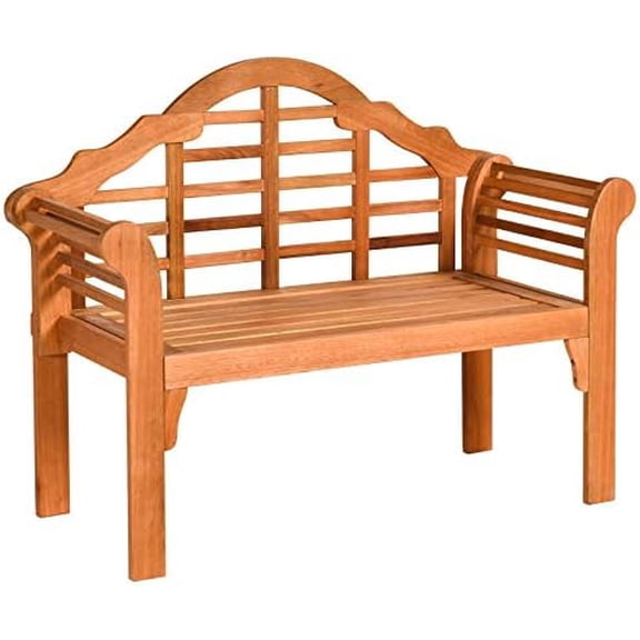 Wooden Outdoor Bench Folding, 4 Ft Foldable Patio Loveseat Chair w/Crown-Like Backrest & Armrest, Indoor Outside Seating for Porch Park, 800LBS Weight Capacity, 2-Person Wood Garden Bench