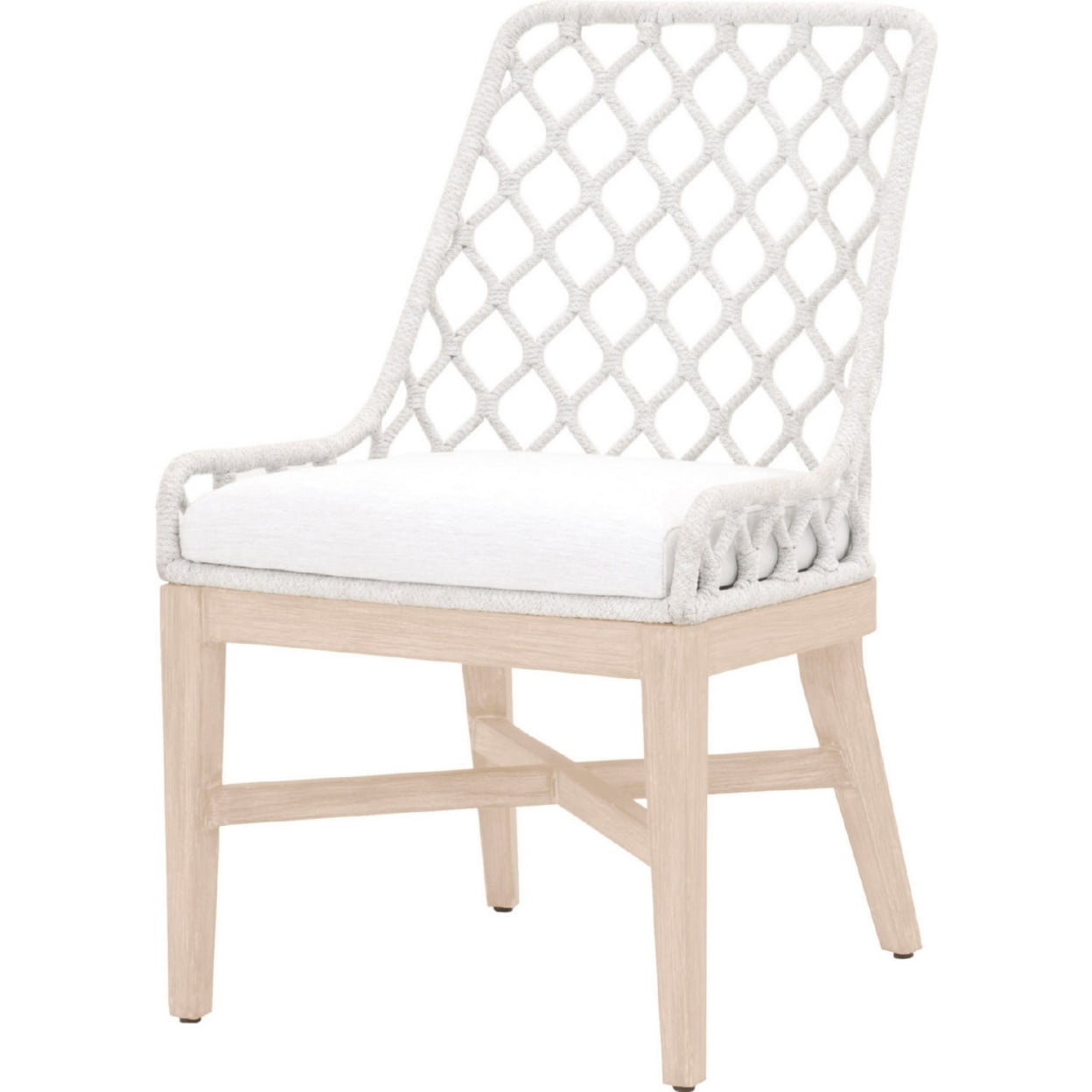 Wooden Outdoor Dining Chair with Lattice Woven Backrest, White Saltoro