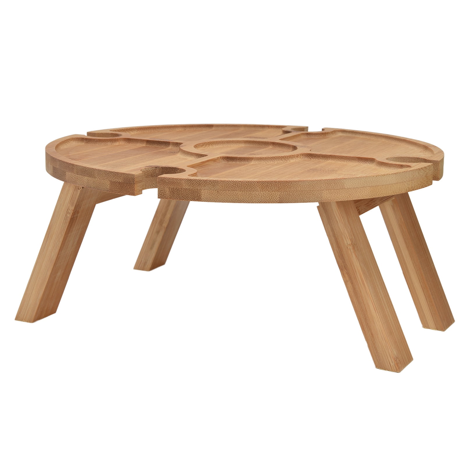 Wooden Outdoor Folding Picnic Table, 2in1 Snack Table Tray With Wine Glass Rack For Cheese And