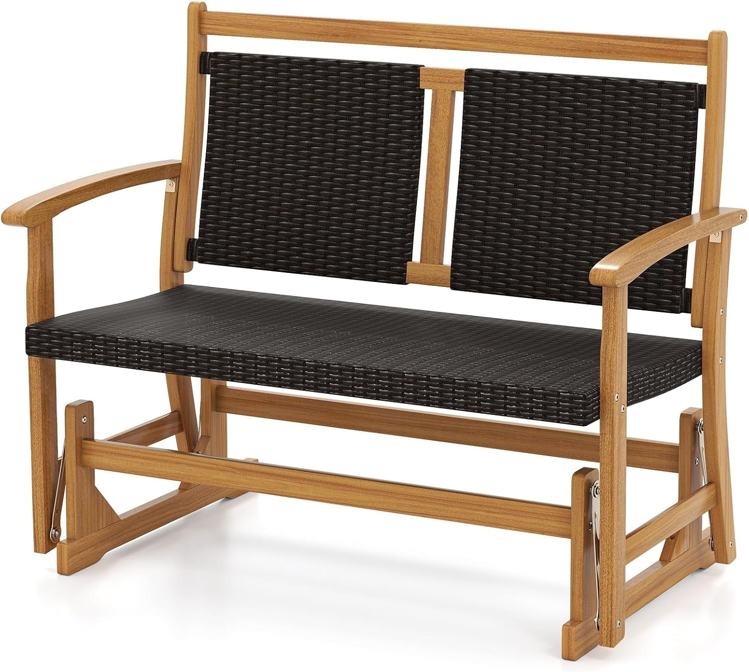 Wooden Outdoor Glider Bench - 2-Person Wicker Rattan Swing Gliding ...