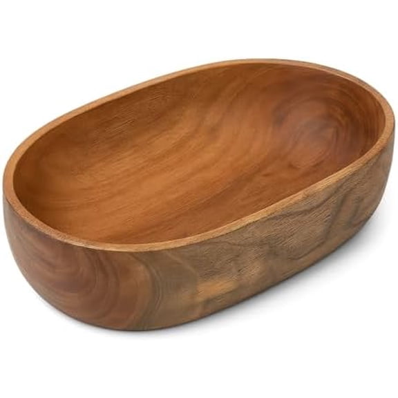 Wooden Oval Serving Bowl 8.5"x4"  Handcrafted Wooden Salad Bowl for Kitchen, Rustic Mixing Bowl, Natural Neem Soup Server, Antique Snack Dish, Organic Dinnerware, Farmhouse Cookware