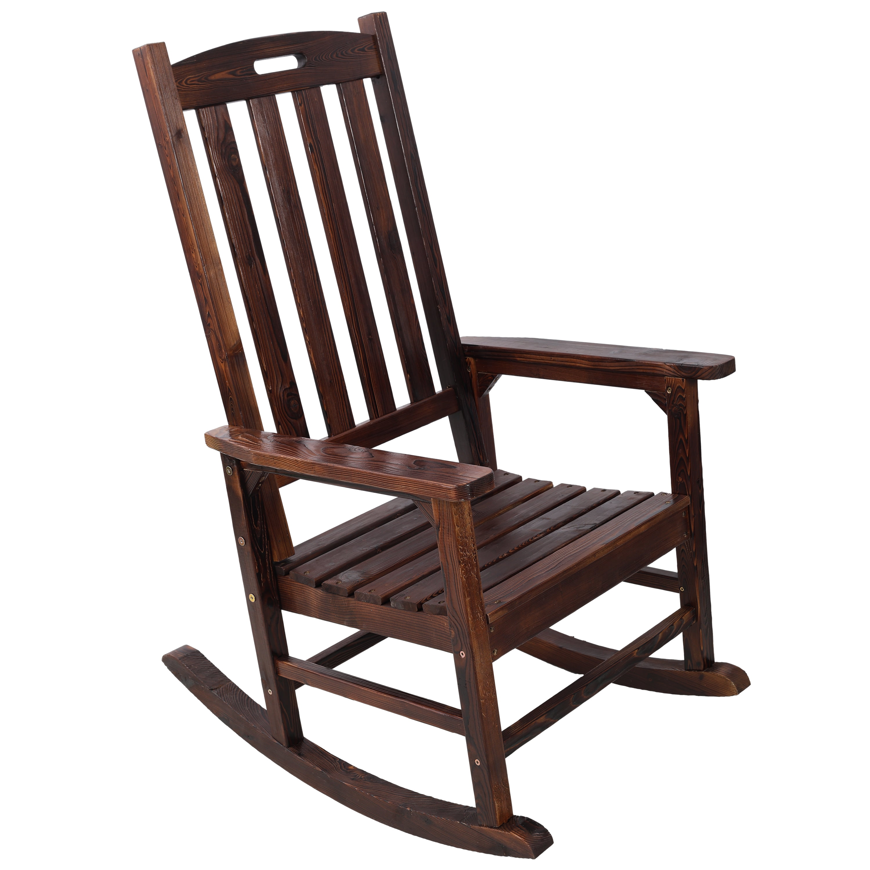 Wooden Oversized Porch Rocker Chair With Wide Seat and Tall Backrest,High Back Smooth Rocking Chairs for Outdoor & Indoor