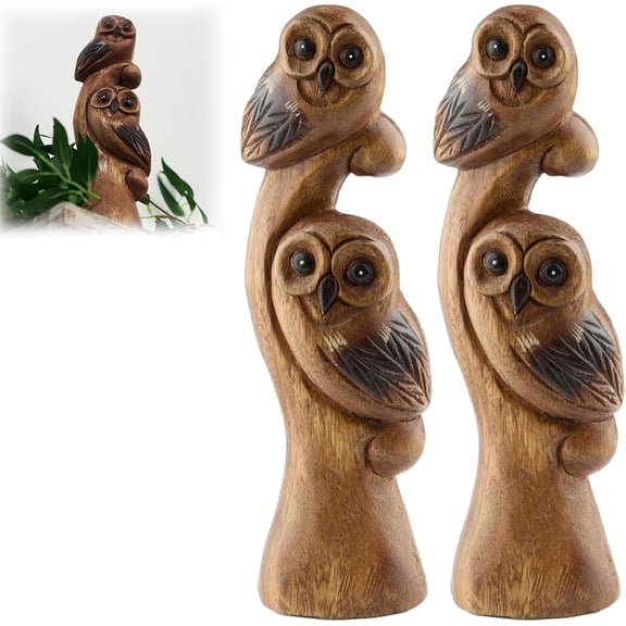 Wooden Owl Figurine Set, Rustic Mini Owl Statues for Home Kitchen Bathroom Bedroom Decor, Cute Owl Sculpture Gift for Owl Lovers  1-Pack or 2-Pack