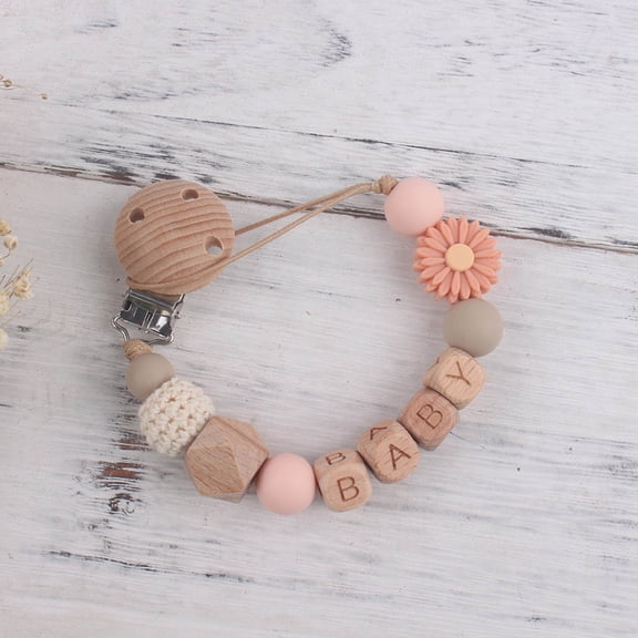 Wooden Pacifier Clip Boho Daisy Beaded Pacifier Holder Floral Anti-Drop Stroller Accessory for Pacifier Retention, Stroller Organization & Gifting Use