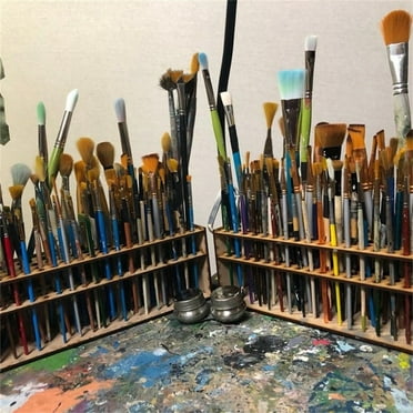 Wooden Paint Brush Holder, 67 Holes Paintbrush Holder Stand, Artist Paint Brush Holder For Paint Brushes Dryer Holder, Wall Mount Paint Brush
