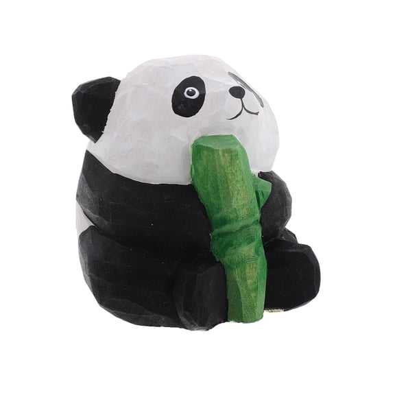 Wooden Panda Statue Mini Panda Figurines Cute Panda Animal Sculptures Panda Ornaments for Living Room Bedroom Office Table