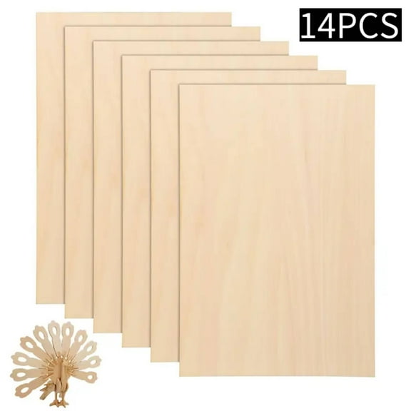 Wooden Panels for Crafts 14 Pack, 2x100x200 mm Balsa Wood Plates, Plywood Sheets for DIY Carving and Painting Projects