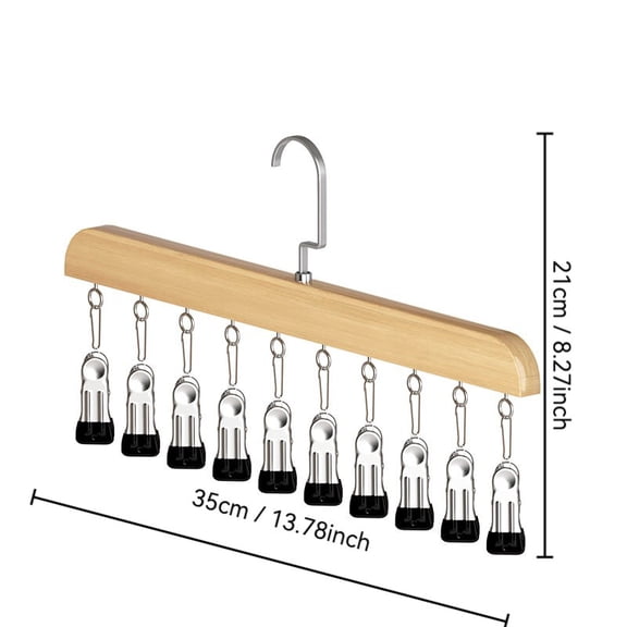 Wooden Pants Hangers with 10 Clips, 360° Rotating Heavy Duty Hook Closet Organizer, Space-Saving, for Skirts Scarves Hats Socks
