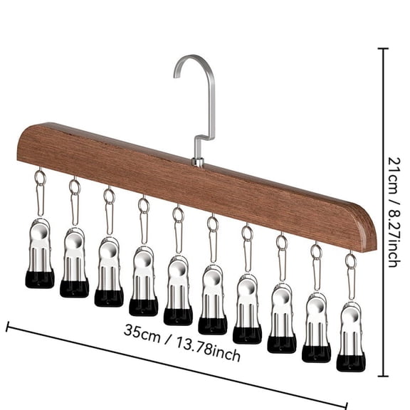 Wooden Pants Hangers with 10 Clips, 360° Rotating Heavy Duty Hook Closet Organizer, Space-Saving, for Skirts Scarves Hats Socks
