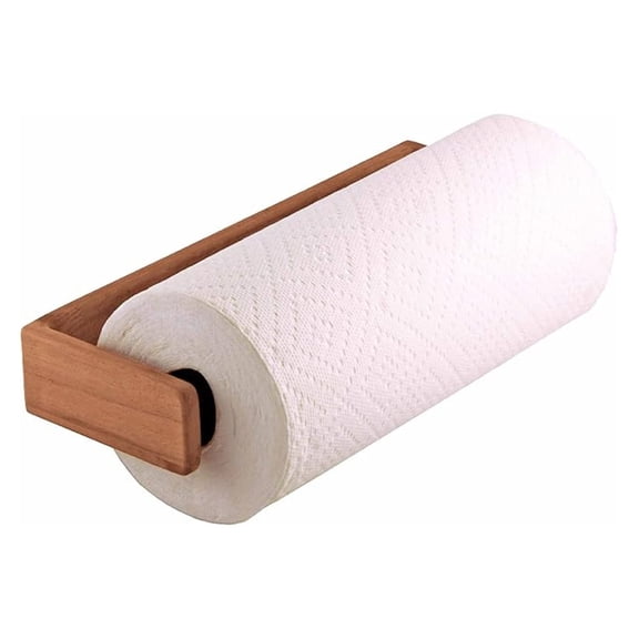 Wooden Paper Towel Holder, 12"x 4.375", 100% Solid Teak Wood, Wall Mount, Spring-Loaded, Fits Standard & Jumbo Rolls, Perfect for Boats, Kitchens, RV's &