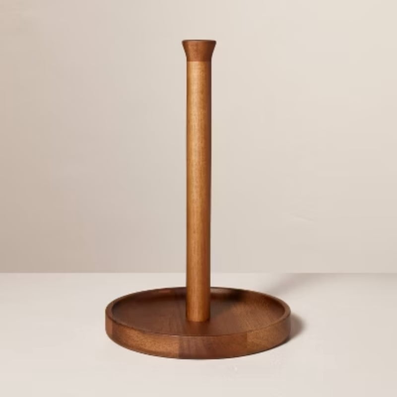 Wooden Paper Towel Holder Brown - Acacia Wood, Countertop Design, Varnished Finish - Walmart.com