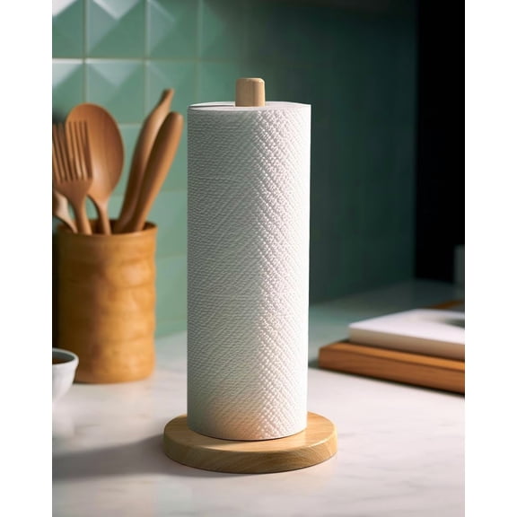 Wooden Paper Towel Holder Countertop, Fits Jumbo Roll - Solid Beechwood Paper Towel Dispenser Stand with Wide Anti-Skid Base