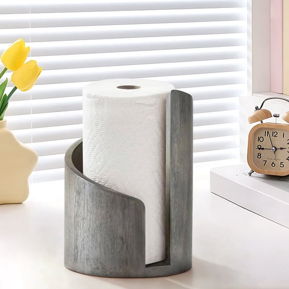 Wooden Paper Towel Holder Countertop Vertical Tissue Roll Holder Solid Wood Napkin Dispenser Stand for Kitchen Dining Table Bathroom Counter Organizer