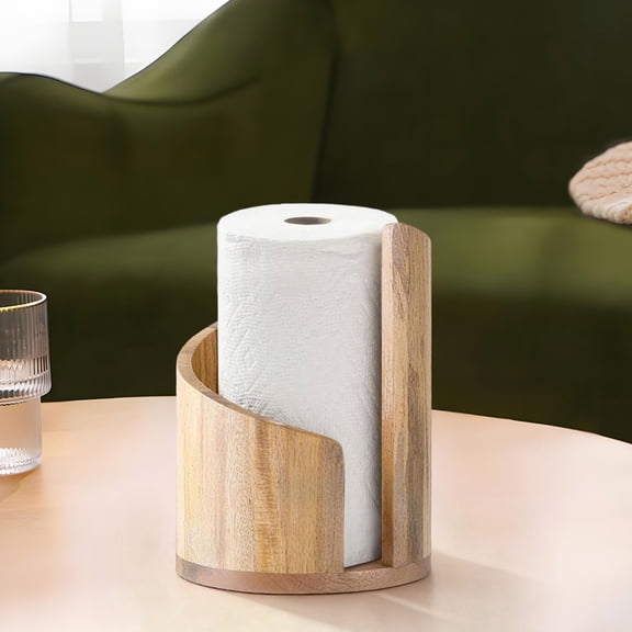 Wooden Paper Towel Holder, Modern Cool Paper Towel Container, Portable Paper Holder Countertop with Round Base, Heavy Duty One-Handed Wood Paper Towel Holder for Indoor Outdoor, 5x8.25x8.25Inch