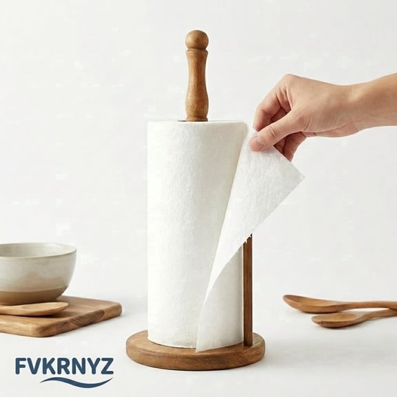 FVKRNYZ Paper Towel Holder Countertop, Wooden Standing Paper Roll Holder with Anti Slip Weighted Base for Kitchen
