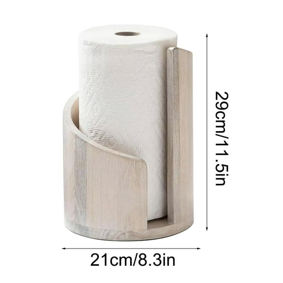 Wooden Paper Towel Holder with Iron Stand - One-Handed Tear Design for Kitchen and Bath Countertop