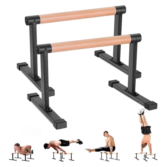 Wooden Parallel Bars 20" Length 12" Height,Dip Bar with Thick Beech Handles, Push-up stands for Handstand, L-Sit, Gymnastics, Strength Training Home Gym,Anti-slip Mats, Easy to Install,700lbs