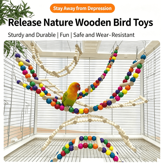 Wooden Parrot Ladder 26 Inch Parrot Climbing Ladder Bird Toys for Parakeets Chewing Bird Toys Bird Cage Accessories for Bird Enclosure Habitat Decoration, 1 Piece