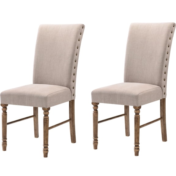Wooden Parson Chairs with Turned Legs and Cream Upholstery / Perfect for Dining Room Use, Set of 2