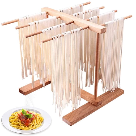 Wooden Pasta Drying Rack Collapsible Noodle Dryer Rack Beech Wood Noodles Stand with 8 Bar Handles Durable Household Spaghetti Hanging Dryer Rack for Kitchen Home Noodles