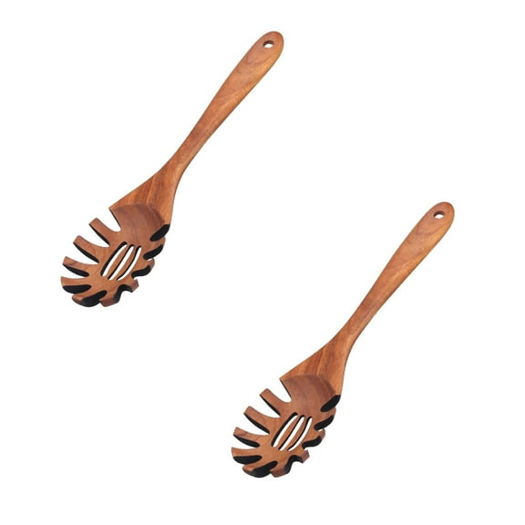 Wooden Pasta Fork,Spaghetti Spoon Kitchen High Heat Resistant Noodle Spoon Server,Food Grade Pasta Spoon with Stainless Steel Handle *2PCS