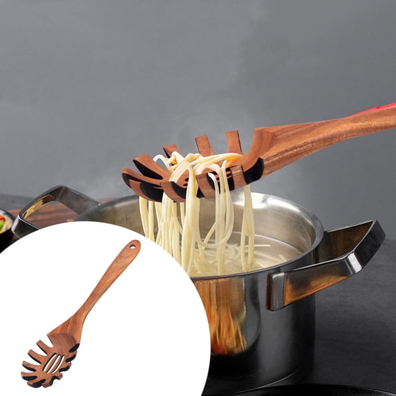 Wooden Spaghetti Server with Long Handle Large Pasta Fork for Serving Teethed Pasta Spoon Ideal Kitchen Utensil for Boiling and Serving Pasta Durable Wood