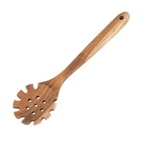 Wooden Pasta Spoon Spaghetti Fork Long Handle Serving Utensil Teak Kitchen Tool for Pasta Cooking Dining