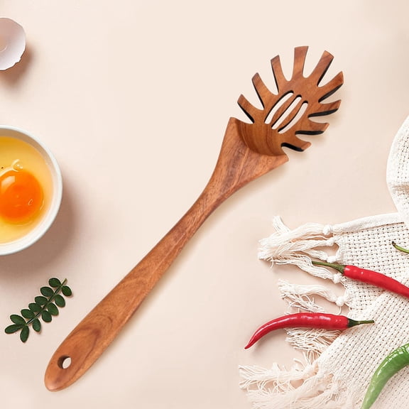 Wooden Pasta Spoon with Teeth Spaghetti Fork Tongs 12.6 Inch Pasta Forks Serving Utensils Acacia Wood Spaghetti Server Spoons Ladle Pastas Spatula Kitchen Tool Spaghettis Scoop Strainer Noodle Spoon