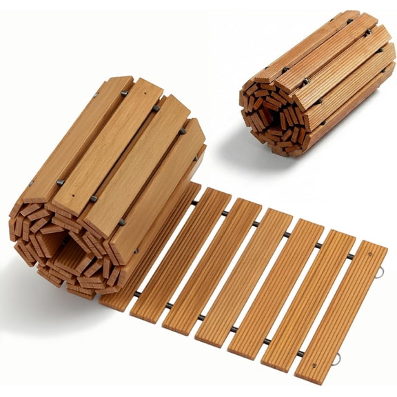 Wooden Pathway 8FT Outdoor Walkway | UV Resistant, Anti-Slip, 1100 lbs Capacity | Roll Out Foldable Garden Walkway Pavers for Backyard, Patio, Pool, Beach, Wedding Party Natural Wood