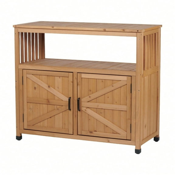 Wooden Patio Bar Table Set with Storage, Buffet Cabinet Sideboard for Outdoor and Indoor