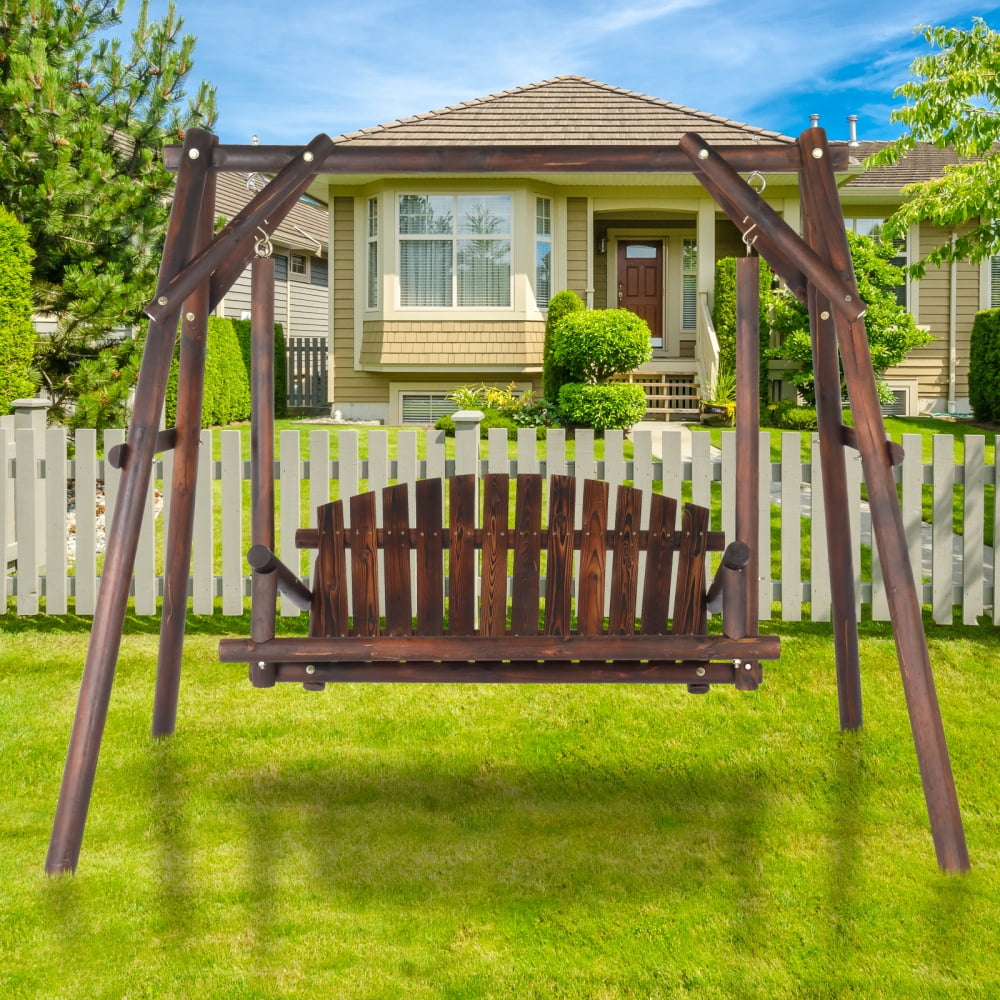6.5ft Rustic Wooden Swing Glider with Stand for 2 Person Lawn Garden Poolside Use A Frame Metal Furniture Walmart