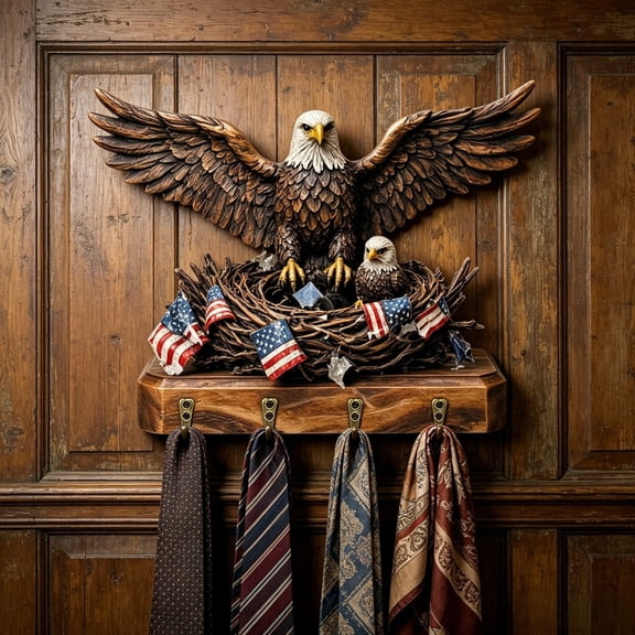 Wooden Patriotic Key Holder for Wall, American Flag Entryway Organizer Key Rack with 3 Metal Hooks, Rustic Key Hanger for Home, Independence Day Gift