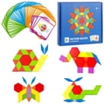 thumbnail image 1 of Wooden Pattern Blocks Puzzle Toys 155 Pieces With Storage Bag And 24 Challenge Cards For Big Kids And Teens Who Enjoy Hands-On Geometric Building, 1 of 6