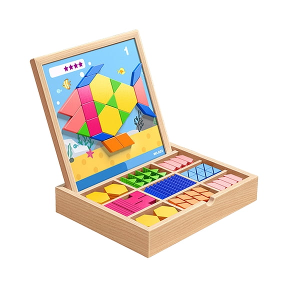 Wooden Pattern Puzzle Tangram Puzzle With Pattern Cards Wooden Stacking Puzzles Early Math Geometric Learning Seasonal Clearance