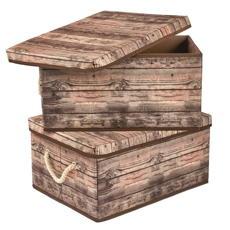 Wooden Pattern Storage Box - Brown (2 Pack)