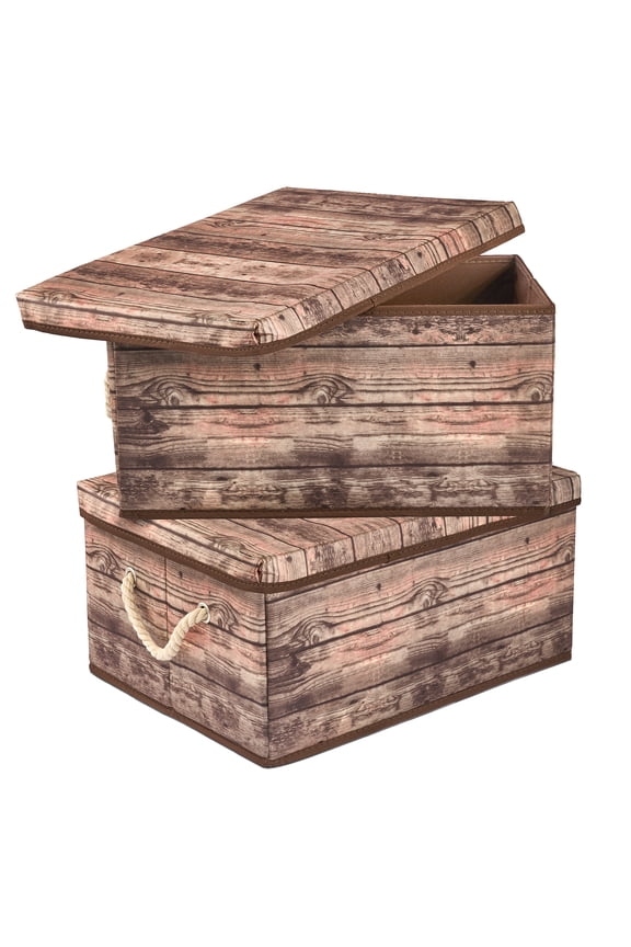 Wooden Pattern Storage Box - Brown (2 Pack)