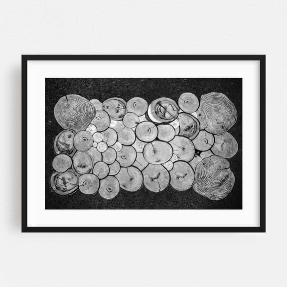 Wooden Patterns - Photography Black and White Nature Abstract Woodland Pattern Rustic Geometric Black Framed Wall Art Print 5 x 7 inches